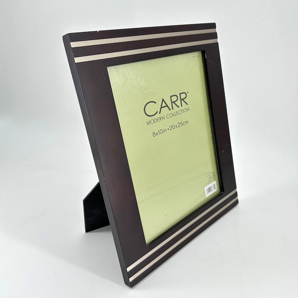 Carr Modern‎ Collection 8x10 Picture Frame Espresso Wood Silver Inlay Striped